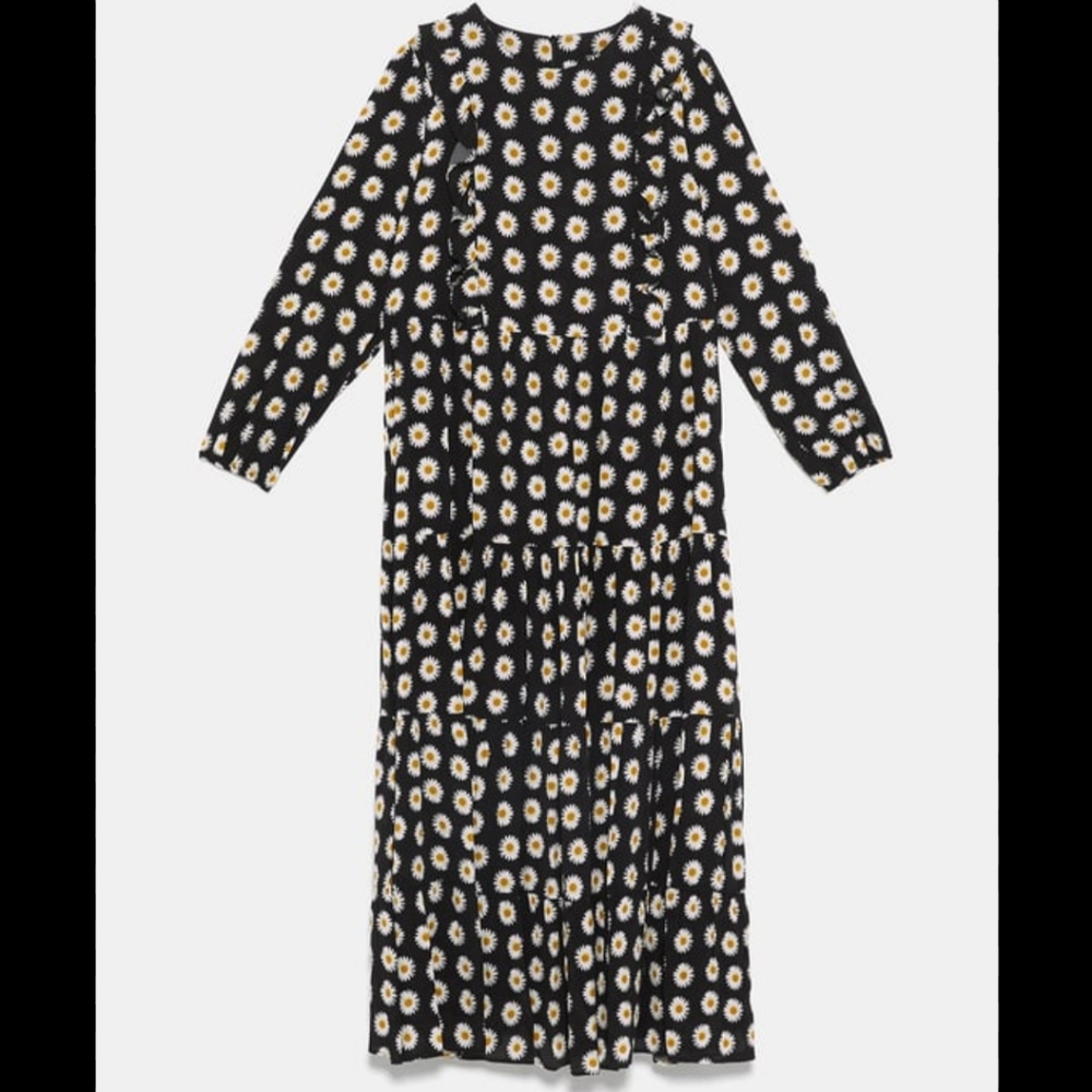 Zara Daisy print black maxi dress